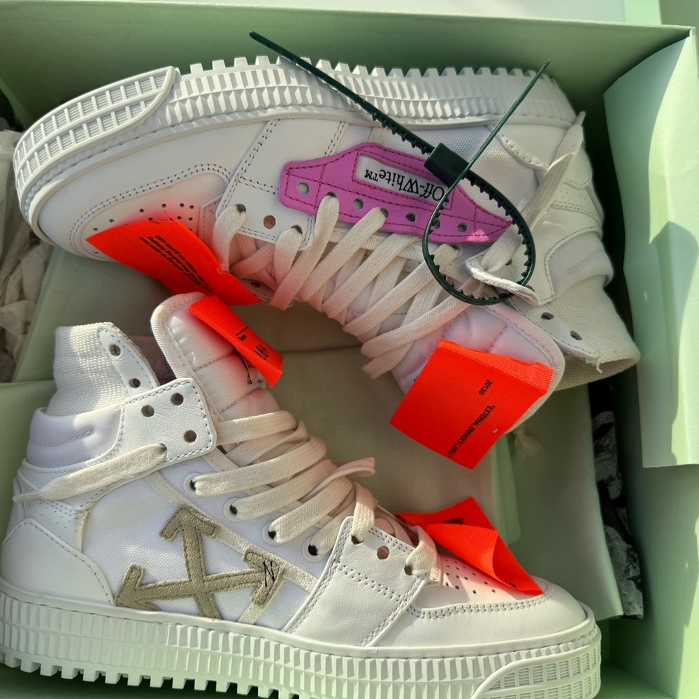 Off-White High-Top Sneakers in White and Orange